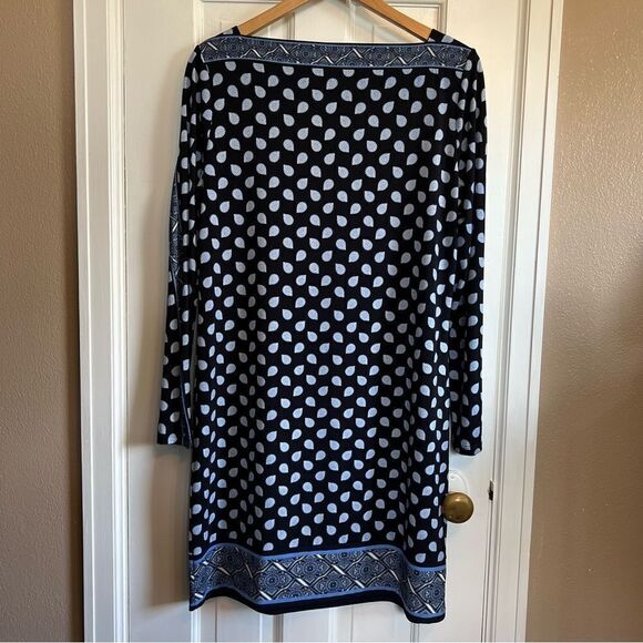 Michael Michael Kors Womens Long Sleeve Paisley Sheath Dress Navy Size Large - Picture 10 of 11